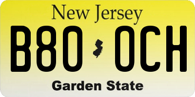 NJ license plate B80OCH