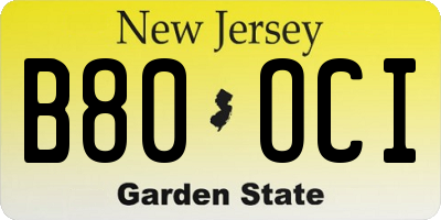 NJ license plate B80OCI
