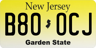 NJ license plate B80OCJ