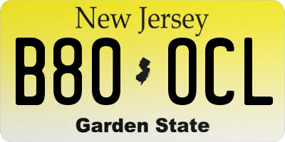 NJ license plate B80OCL