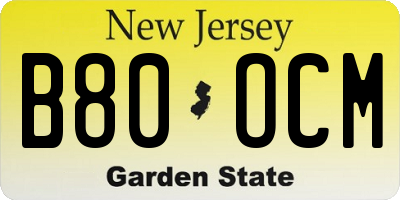 NJ license plate B80OCM