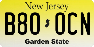 NJ license plate B80OCN