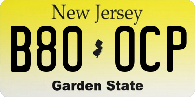 NJ license plate B80OCP