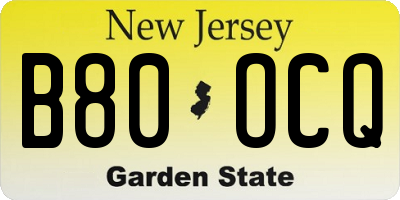 NJ license plate B80OCQ