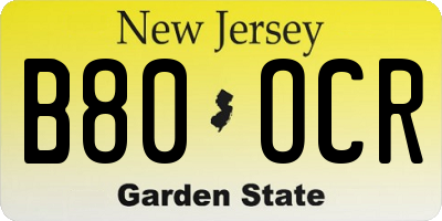NJ license plate B80OCR