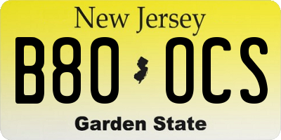 NJ license plate B80OCS