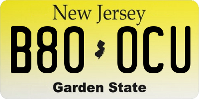 NJ license plate B80OCU
