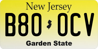 NJ license plate B80OCV