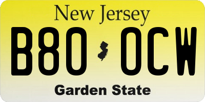 NJ license plate B80OCW