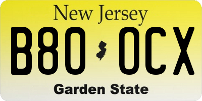 NJ license plate B80OCX