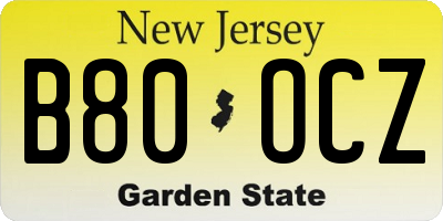 NJ license plate B80OCZ