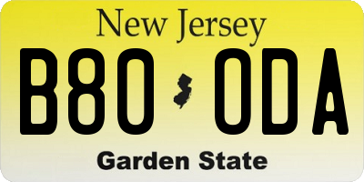 NJ license plate B80ODA