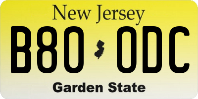 NJ license plate B80ODC