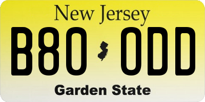 NJ license plate B80ODD