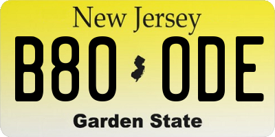 NJ license plate B80ODE