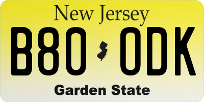 NJ license plate B80ODK