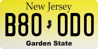 NJ license plate B80ODO