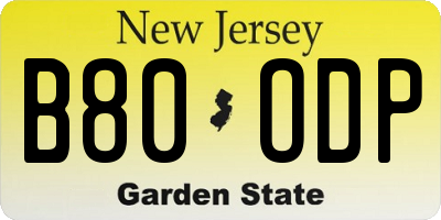 NJ license plate B80ODP