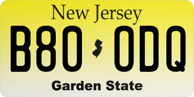 NJ license plate B80ODQ