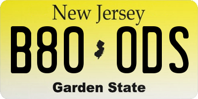 NJ license plate B80ODS