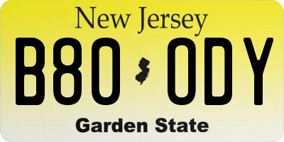 NJ license plate B80ODY