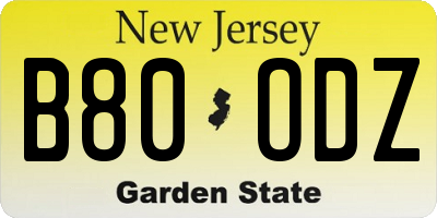 NJ license plate B80ODZ