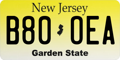 NJ license plate B80OEA