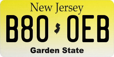 NJ license plate B80OEB