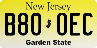 NJ license plate B80OEC