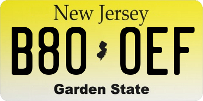 NJ license plate B80OEF