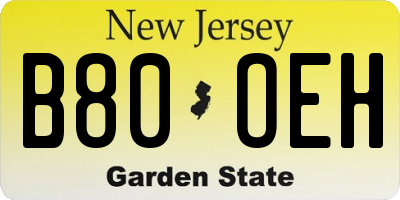 NJ license plate B80OEH