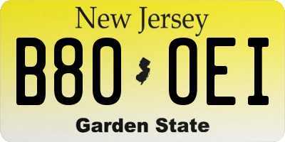 NJ license plate B80OEI
