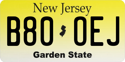 NJ license plate B80OEJ