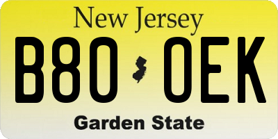 NJ license plate B80OEK