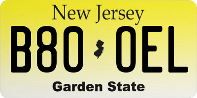 NJ license plate B80OEL