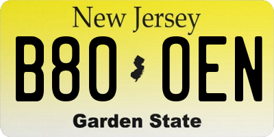 NJ license plate B80OEN