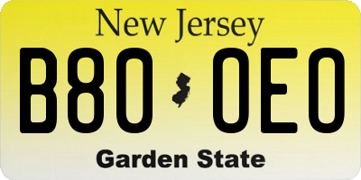 NJ license plate B80OEO