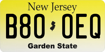 NJ license plate B80OEQ