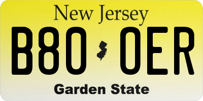 NJ license plate B80OER