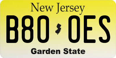 NJ license plate B80OES