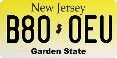 NJ license plate B80OEU