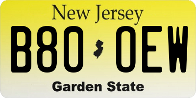 NJ license plate B80OEW