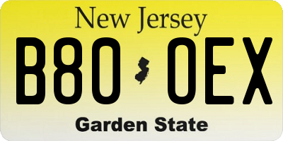 NJ license plate B80OEX