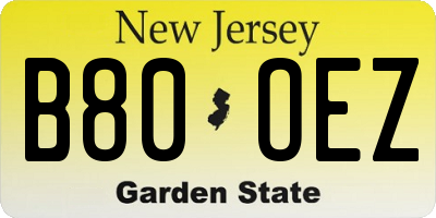 NJ license plate B80OEZ