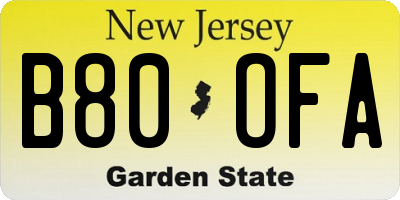 NJ license plate B80OFA