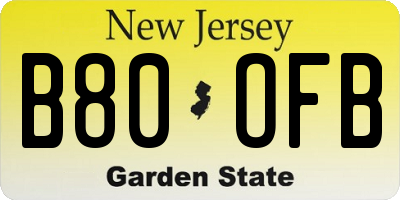 NJ license plate B80OFB