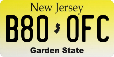 NJ license plate B80OFC