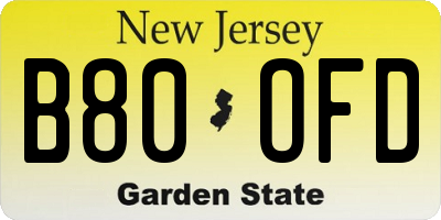 NJ license plate B80OFD
