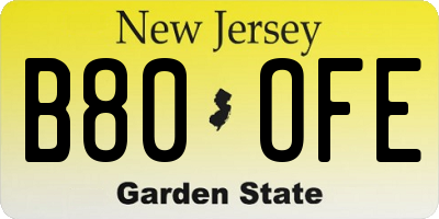 NJ license plate B80OFE