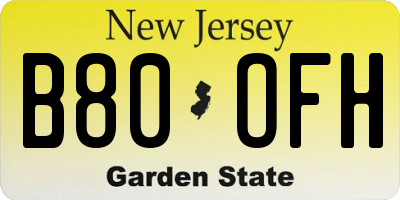NJ license plate B80OFH